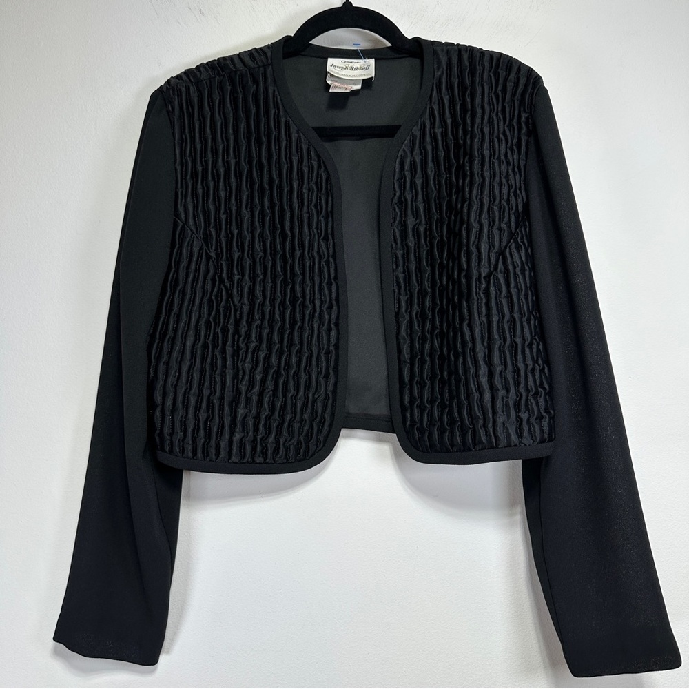 Joseph Ribkoff Black Cropped Bolero Jacket 8 Quilted Evening Shrug Blazer